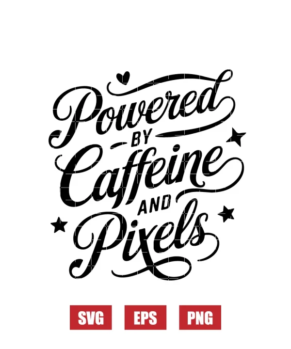 Powered by Caffeine and Pixels Svg