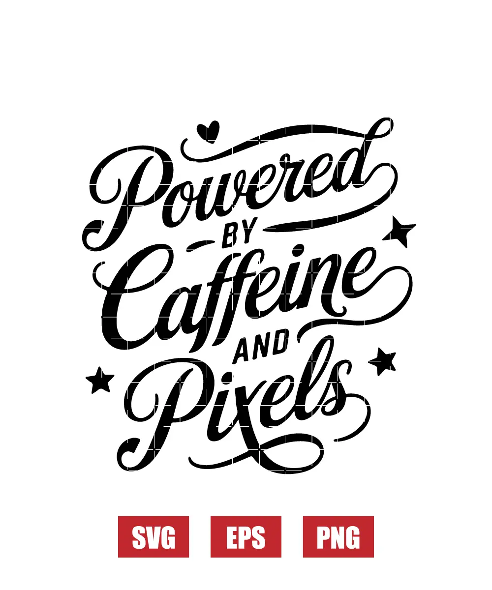 Powered by Caffeine and Pixels Svg