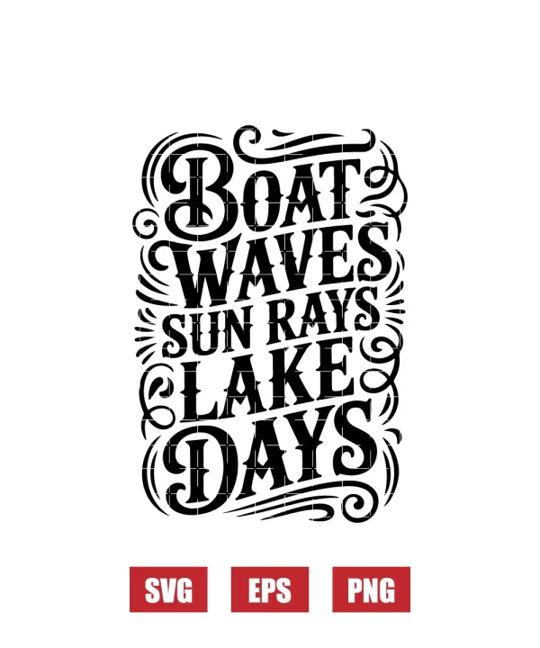 Boat Waves Sun Rays Lake Days Svg