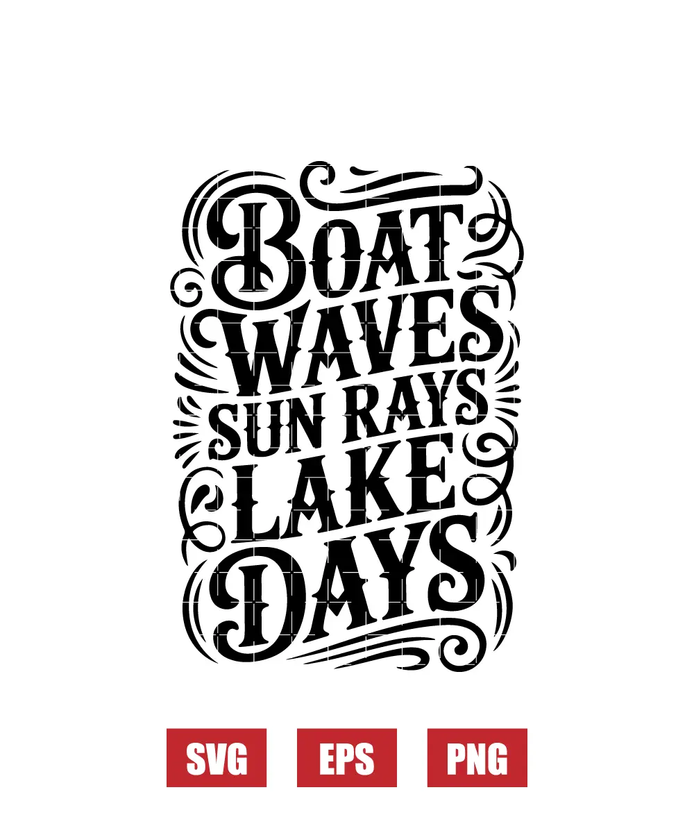 Boat Waves Sun Rays Lake Days Svg